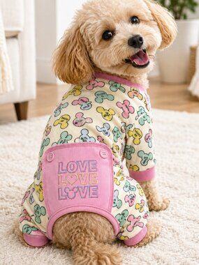 Disney Mickey & Friends Dog Pajamas Medium Pink Fleece Pet PJs Love Print NWT